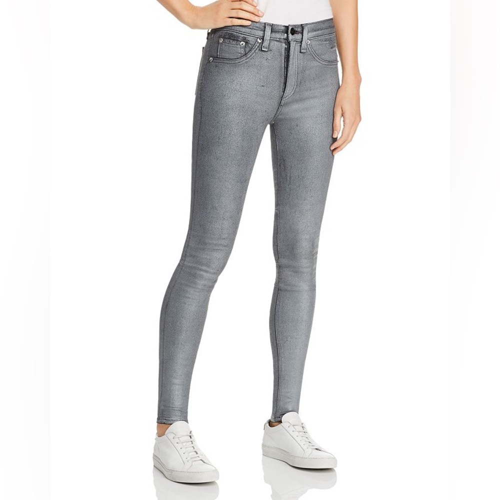 Rag & Bone Gunmetal High Rise Skinny Ankle Jeans Silver Metallic Size 31